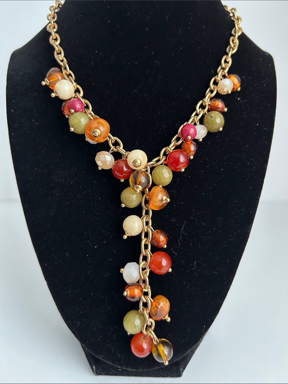 Multicolor Bead Y-Drop Necklace with Gold Chain